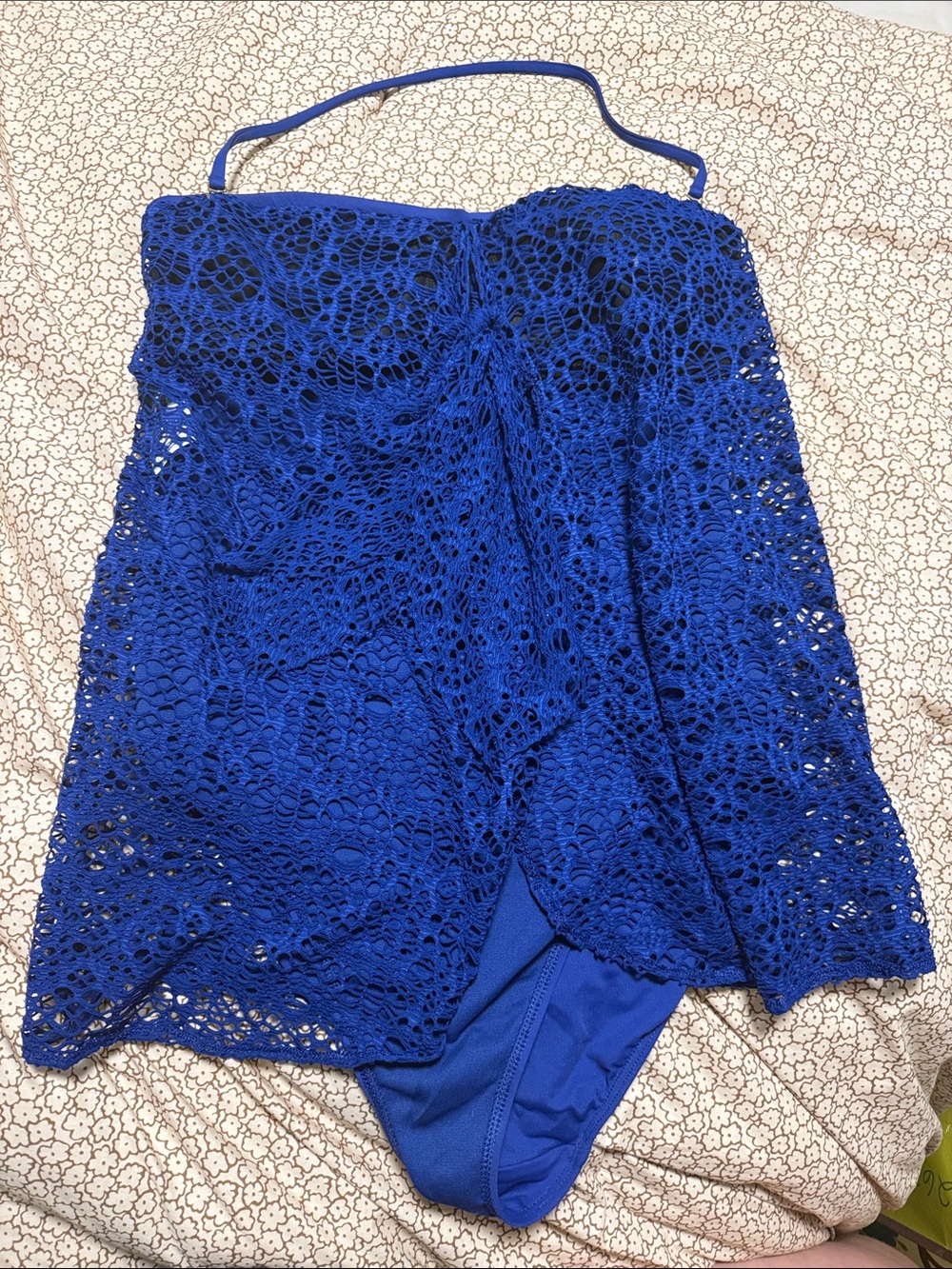 NWOT Ralph Lauren Royal Blue Crochet One-Piece Swimsuit